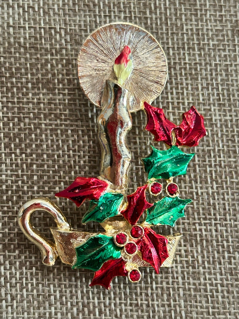 Vintage Gerry’s Christmas Candle Holly Brooch in Original Box